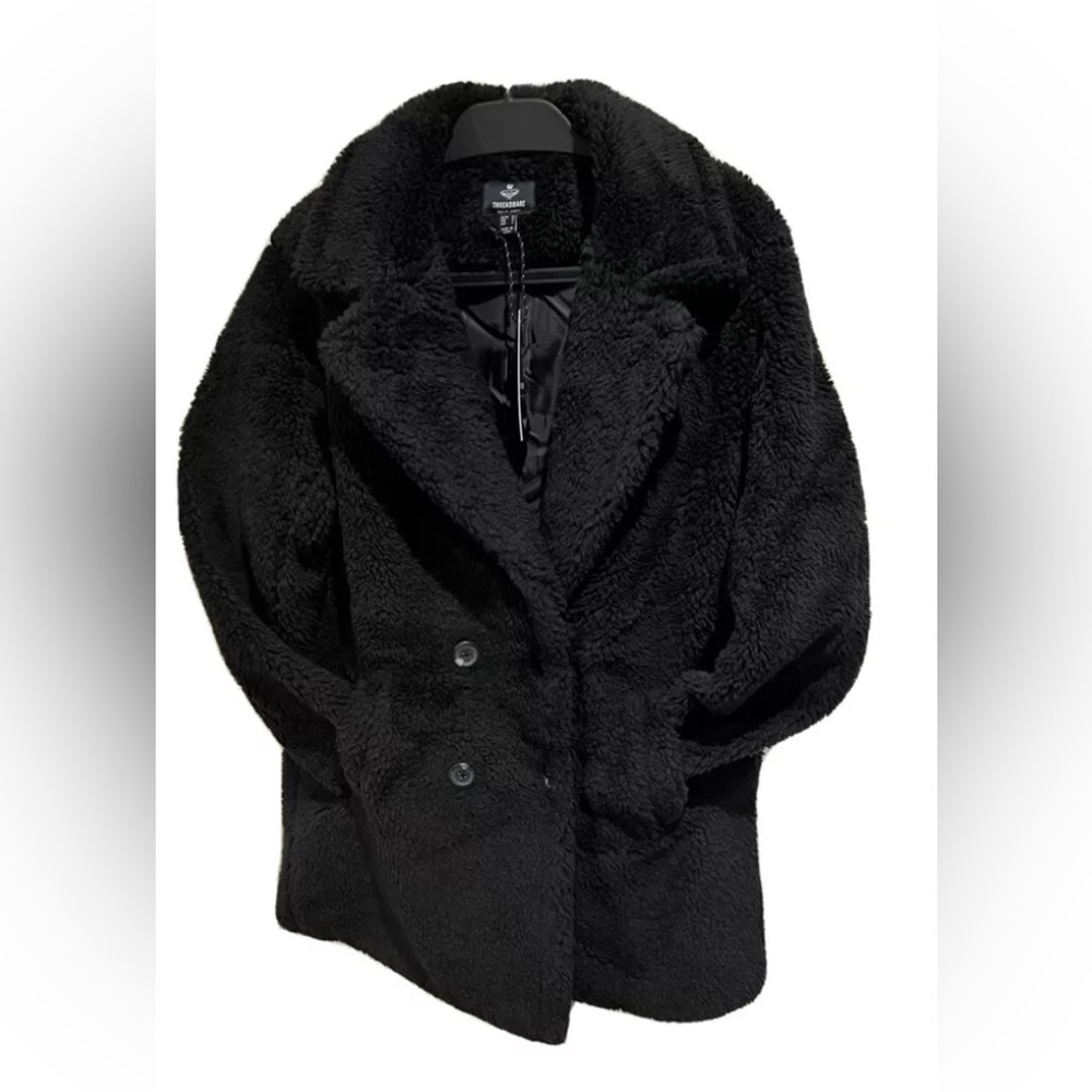 Threadbare-Mid Length Borg Coat-Women's Size: 6-
Color: Black-NEW!!